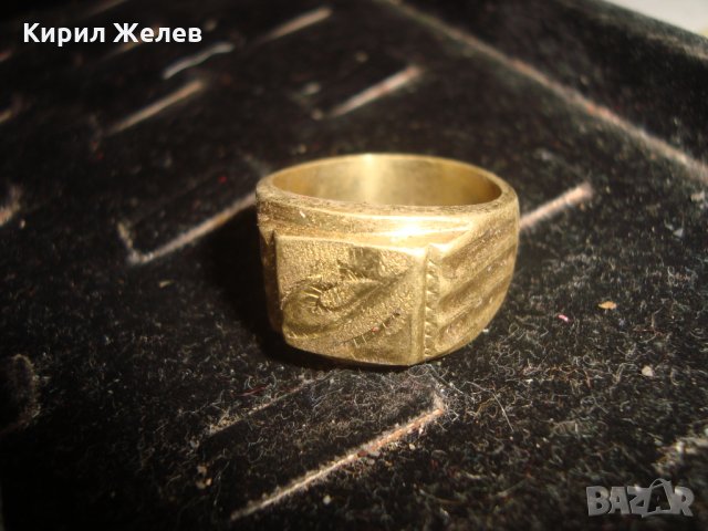 СТАР ПОЗЛАТЕН БРОНЗОВ ПРЪСТЕН ОРНАМЕНТИРАН РЪЧНО МАЙСТОРСКА АРТ ДЕКО ИЗРАБОТКА МАСИВЕН 21866, снимка 5 - Антикварни и старинни предмети - 33958067