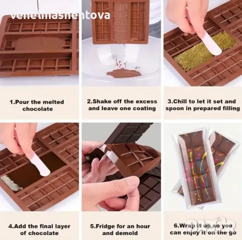 6 правоъгълни плочки квадрати Силиконов молд за дубайски шоколад , снимка 3 - Форми - 49219307