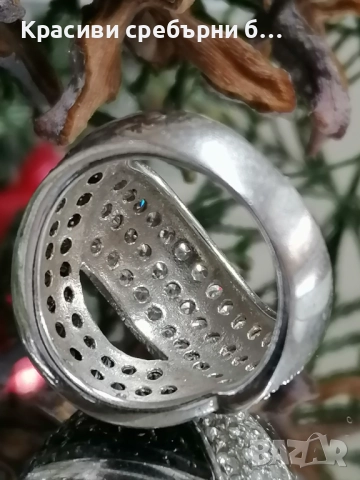 Масивен сребърен пръстен с ковани циркони, снимка 3 - Пръстени - 52861264