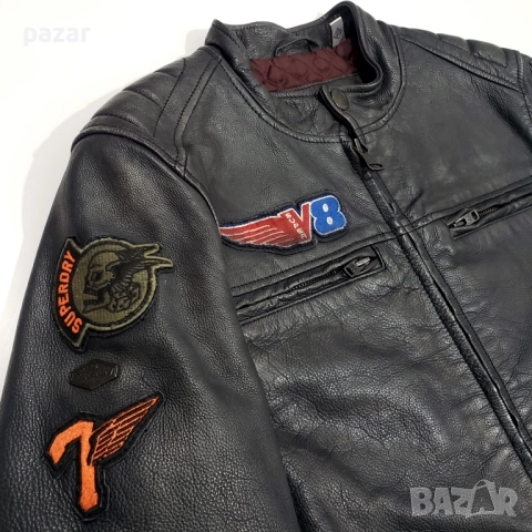 SUPERDRY 111740 Мъжко Кожено Яке с Подплата Кожа Състарен Ефект M-L, снимка 5 - Якета - 52976891