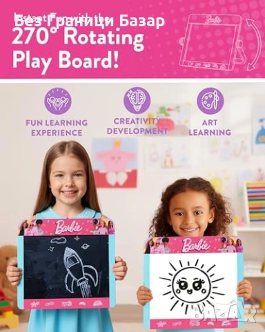 Нова Барби Детска дървена дъска Barbie статив с маркер и тебешири за деца, снимка 7 - Образователни игри - 53033250