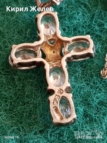 Сребърно колие с кръст инкрустиран с кристали елегантен дизайн 28152, снимка 5 - Колиета, медальони, синджири - 52926497