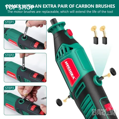 HYCHIKA 170W въртящ се инструмент,променлива скорост с гъвкав вал,173 бр. Аксесоари и 8000-35000 RPM, снимка 5 - Гедорета - 49866244