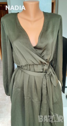 Рокля сатен каки зелена, снимка 2 - Рокли - 44353473
