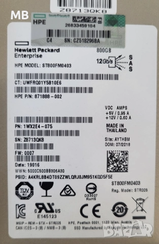 2x SSD 800GB SAS HP/HPE, снимка 2 - Твърди дискове - 51525787