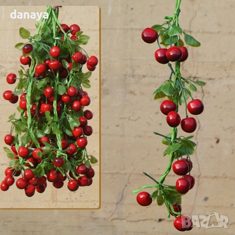 6487 Изкуствени череши на връзка, 50 см, снимка 4 - Изкуствени цветя - 53808172