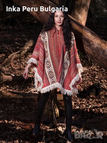 Автентичнo еквадорско унисекс пончо, 100% вълна, оранжево-червено, снимка 5 - Блузи с дълъг ръкав и пуловери - 40189932