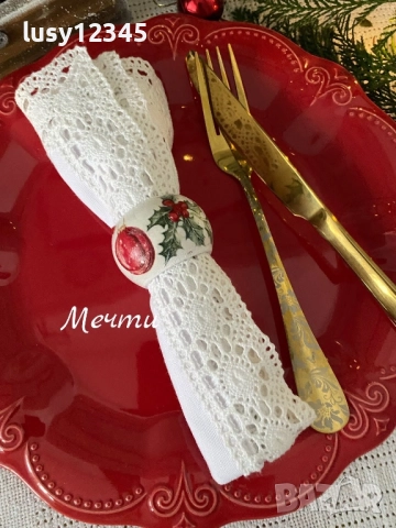 Дървена кутия с шест пръстени за салфетки-Весела Коледа! , снимка 5 - Декорация за дома - 52344756