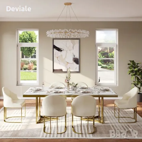 Модерен луксозен бежов стол за хранене (комплект от 6), снимка 4 - Столове - 48396767