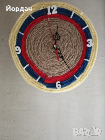 Ръчно изработен стенен часовник от юта - 20х20 см, снимка 4 - Стенни часовници - 53139677