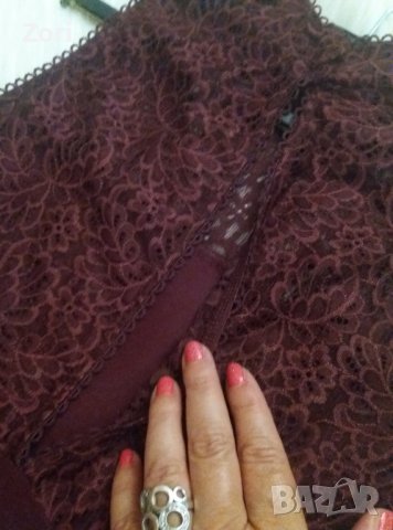 ТЪНИЧКА рокля суинг с дантела в цвят бордо, снимка 5 - Рокли - 41686709
