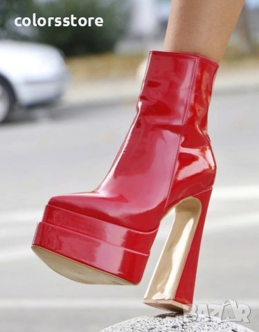Боти на ток - червен лак - YSV1, снимка 2 - Дамски боти - 41822311
