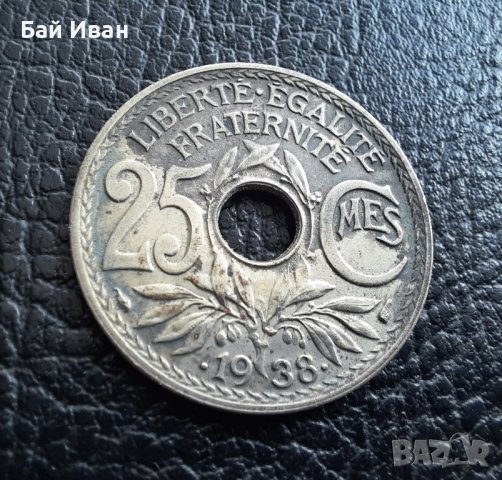 Стара монета 25 сантима 1938 г. Франция-красива !, снимка 7 - Нумизматика и бонистика - 42219984
