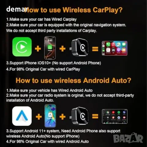 BANKKY 2-в-1 Wireless CarPlay & Android Auto адаптер (wired към wireless), снимка 5 - Други стоки за дома - 55850046