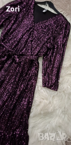 РАЗКОШНА рокля, цялата в лилави пайети, снимка 4 - Рокли - 52531264