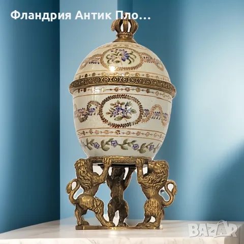 Яйце порцелан и бронз - Виолетки, снимка 2 - Декорация за дома - 42894408
