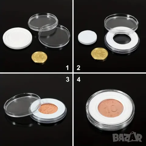 Кутия с 100 броя капсули за монети - до 30 мм с бели регулатори, снимка 6 - Нумизматика и бонистика - 48015189