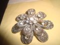 СТАРА СРЕБРИСТА СКЪПОЦЕННА ФЛОРАЛНА ВИНТИДЖ БРОШКА с БОХЕМСКИ ФАСЕТ КРИСТАЛИ 25082, снимка 11