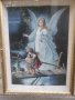 Стара Рисувана Картина на платно в перспектива Ангел пазител на децата