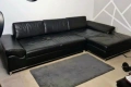  Ъглов диван от естествена кожа – черен (300 × 170 см) Ъглов диван от естествена кожа – черен (300 ×, снимка 2