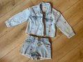 Дънков детски комплект с бродирани сърчица ZARA, размер 104 + ПОДАРЪК, снимка 1