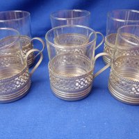 Руски тънкостенни стъклени топлоустойчиви чаши и подстакани за чай , снимка 1 - Чаши - 41720622