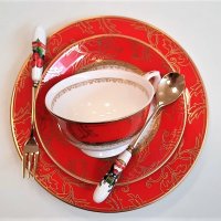 Червени чаши за чай и кафе от костен порцелан използваем в миялна машина, снимка 10 - Чаши - 27209252