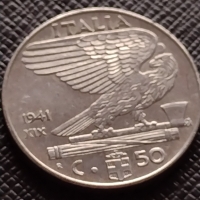 Две монети 50/20 цента 1941/1940г. Италия за колекция - 26381, снимка 3 - Нумизматика и бонистика - 36044979