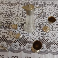 1930г АртДеко каничка метал стъкло 4метални чаши, снимка 3 - Антикварни и старинни предмети - 41046962