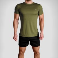 Мъжки спортни тениски за фитнес и тичане от лека материя - армейско зелено, снимка 3 - Тениски - 41125378