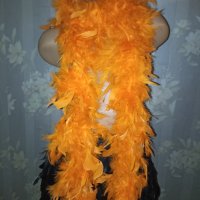 Оранжев ( боа) шал с естествени пера 180 см  , снимка 4 - Шалове - 42544419