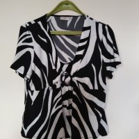 Блуза с къс ръкав, бяло и черно, № 42-46, 5 лв., снимка 1 - Тениски - 34552838