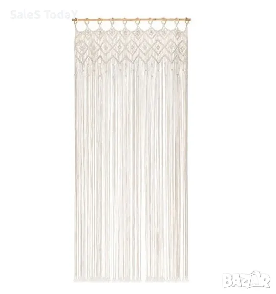 Ленти за врата, тип Перде, бежов, макраме, Комарник, 100x200см, снимка 1