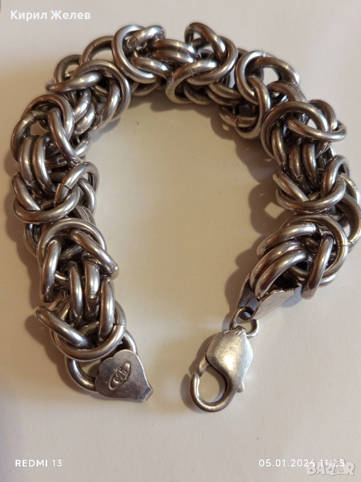 Масивна сребърна гривна Кралска плетка майсторска ръчна изработка 50772, снимка 1