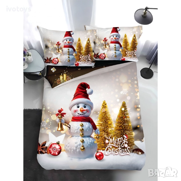 Двулицево коледно спално бельо, размер за приста (Реално изображение), 4 части - WS17353, снимка 1