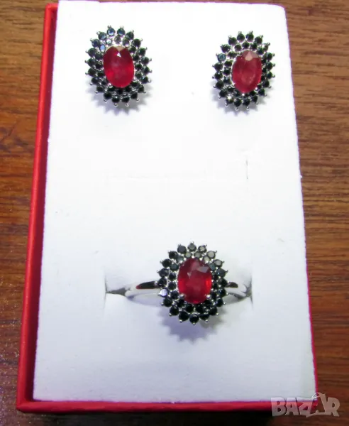 925 сребърен комплект с рубини, подходящ за подарък , снимка 1