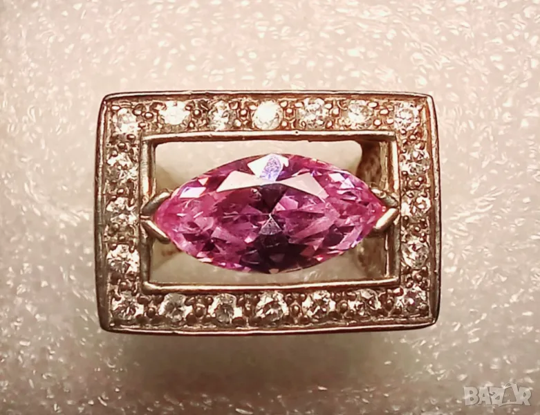 Сребърен пръстен с 20 циркониеви камъчета и 1 Аметист, снимка 1