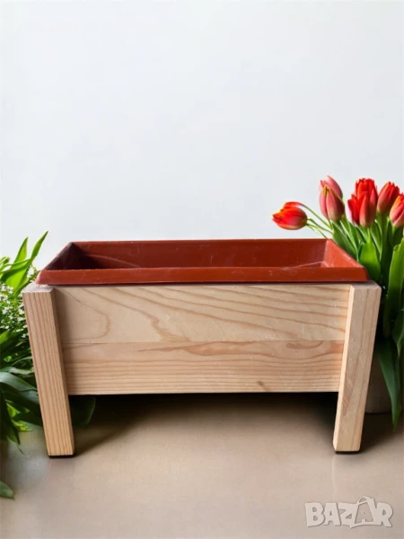 Дървена капша за саксия, снимка 1