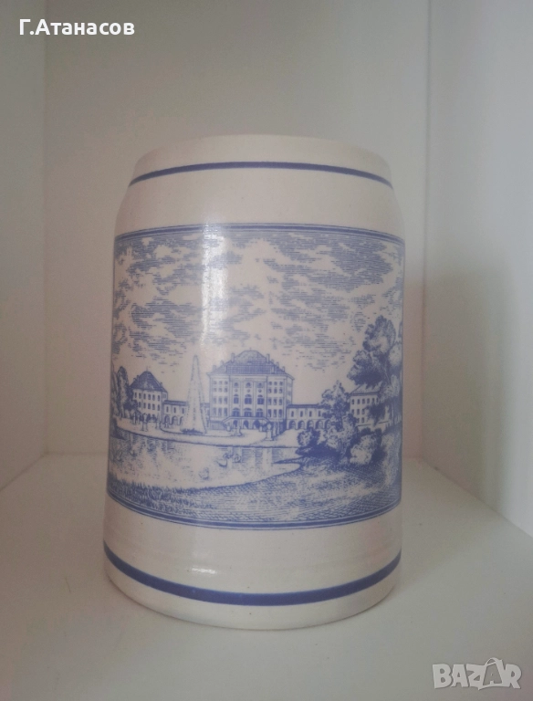 Старинна керамична немска халба Franz Stöber , снимка 1