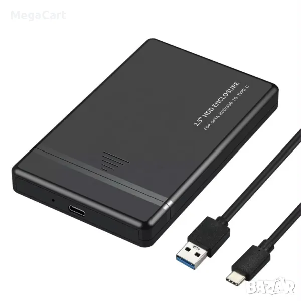 Кутия за хард диск DeTech, 2.5", SATA, Type-C, 5Gbps, Черен, снимка 1
