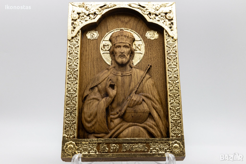 Релефна икона на Исус Христос Вседържител от масивен дъб, снимка 1