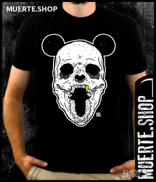 Черна тениска с щампа PANDA GOLDEN TEETH, снимка 1