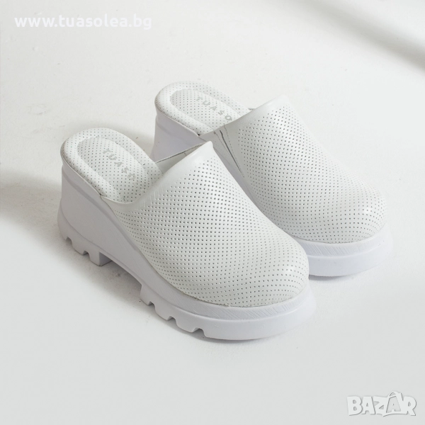 Анатомично кожено бяло сабо на платформа | Марка Tuasolea, снимка 1