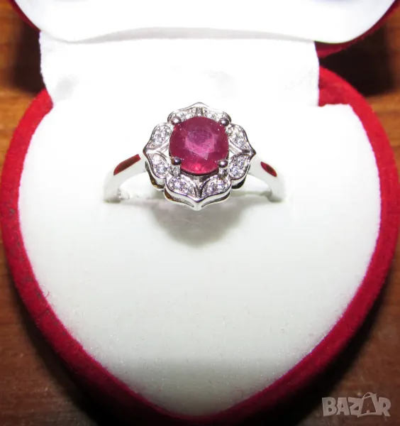 925 сребърен пръстен с натурален рубин 6мм, тегло 2.66гр, подходящ за подарък, снимка 1