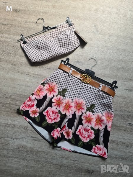 Нов уникален комплект - къси панталони с колан и бюстие / топ / CROP TOP на намаление , снимка 1