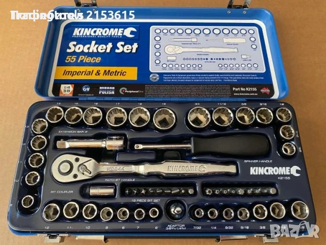 KINCROME гедоре /гидория 1/4 и 3/8 55части MM AF вложки камъни комплект метална кутия  3/8 SQUARE DR, снимка 1