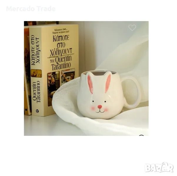 Великденска чаша Mercado Trade, Бяло зайче с дръжка, Керамична, Бяла, снимка 1