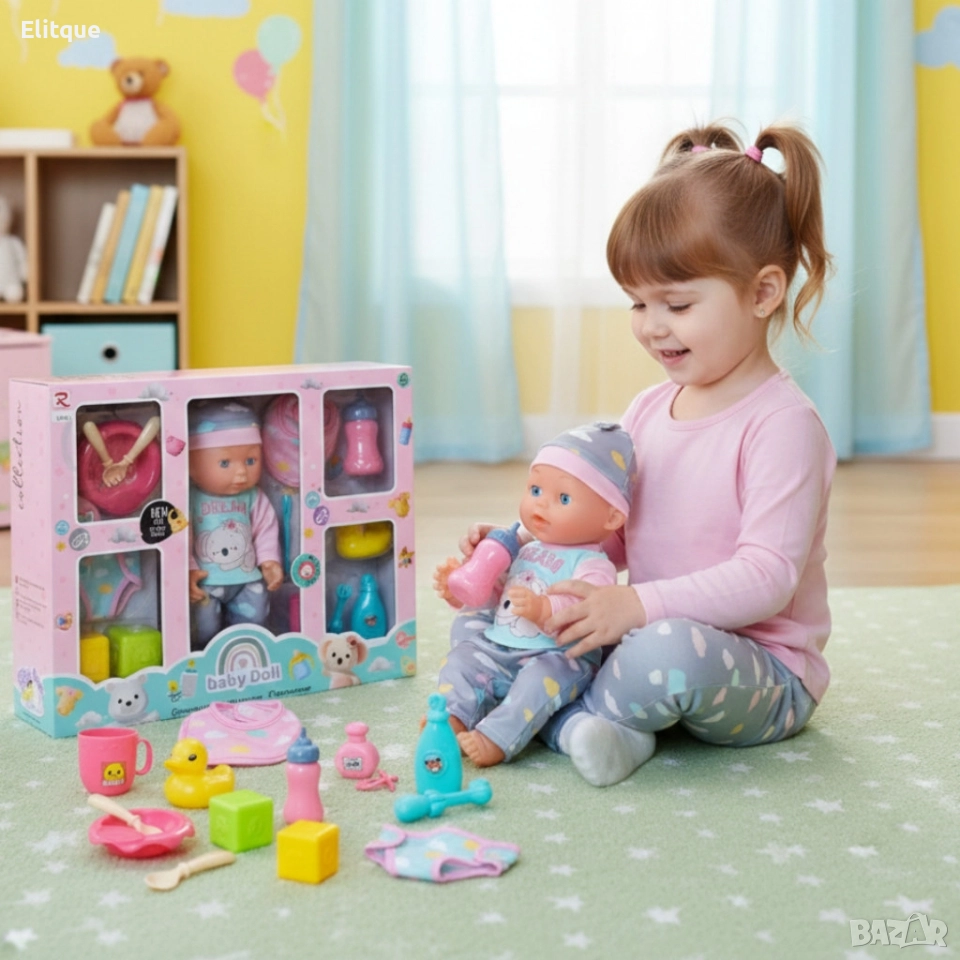 Кукла Baby Doll с аксесоари за хранене – Забавление и грижа за малката мама, снимка 1
