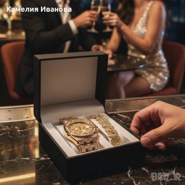 Универсален комплект часовник и гривна с кубинска плетка, снимка 1