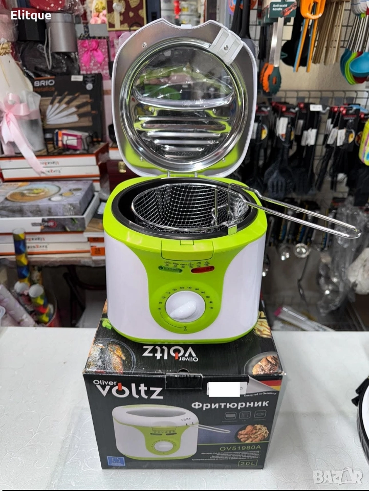 Фритюрник Voltz, 2 литра, 1300W, 80-190 C, Незалепващ съд, Бял/зелен 2 ГОДИНИ ГАРАНЦИЯ, снимка 1